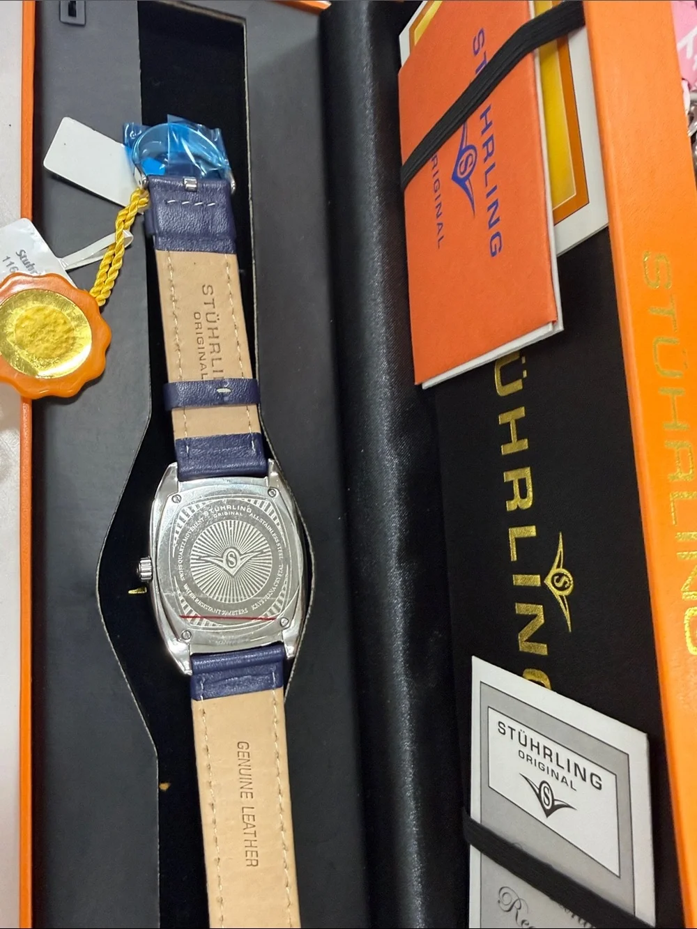 Stuhrling Original Men's Blue Dial Leather Strap Watch